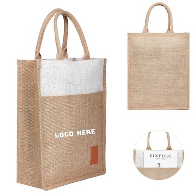 Laminated Jute Shopping Bag With Front Pouch