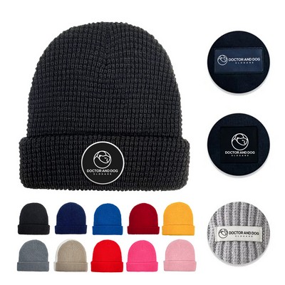 Shiny Waffle Knit Cuffed Beanie (Unisex)