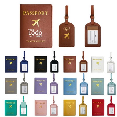 Pu Leather Passport Holder & Luggage Tag Set