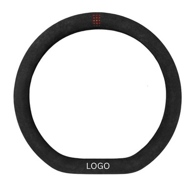 D-Shape Faux Suede Steering Wheel Cover with Red Alignment Marker