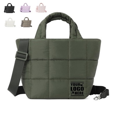 Quilted Puffy Tote Handbag with Detachable Crossbody Strap