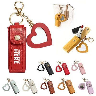 Lipstick Holder Keychain With Heart Mirror
