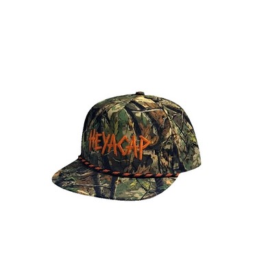 Heya Custom Made 5-Panel Camouflage Rope Baseball Cap with High-Density Logo