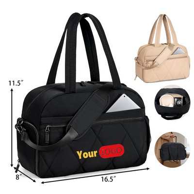 Puffer Nylon Gym Duffel Bag with Separate Shoe Compartment