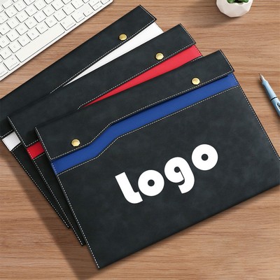 Premium PU Leather A4 Document Holder with Snap Closure & Pockets
