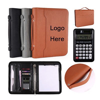 A4 PU Leather Zipper Binder Organizer Portfolio