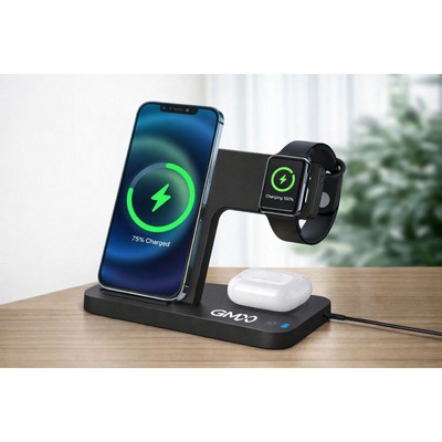 3-In-1 Foldable 15W Fast Wireless Charging Stand For Cell Phone, Apple Watch, Air Pods