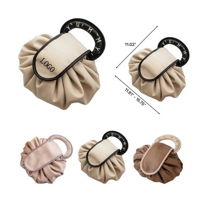 Large PU Lazy Drawstring Cosmetic Bag