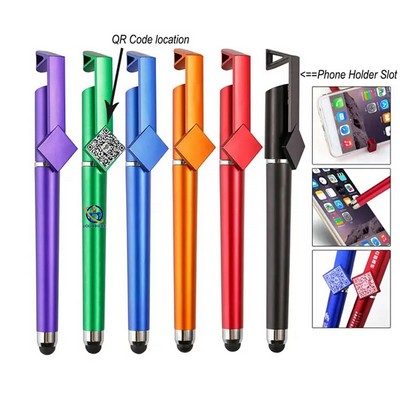 Plastic Stylus Pen with QR Code Area and Phone Stand