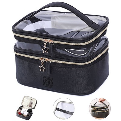 Elegant Black Dual-Compartment Cosmetic Organizer