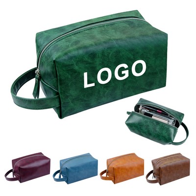 Vintage PU Leather Toiletry Bag