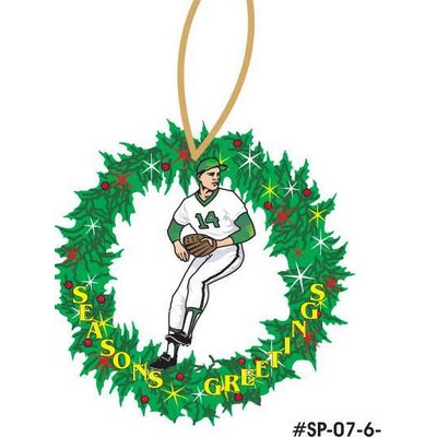 Baseball Player Wreath Ornament w/ Clear Mirrored Back (6 Square Inch)