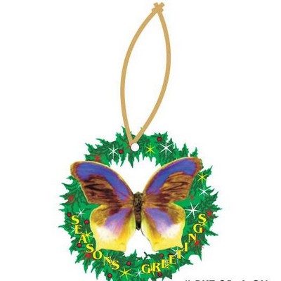 Purple & Yellow Butterfly Wreath Ornament w/ Mirrored Back (12 Square Inch)