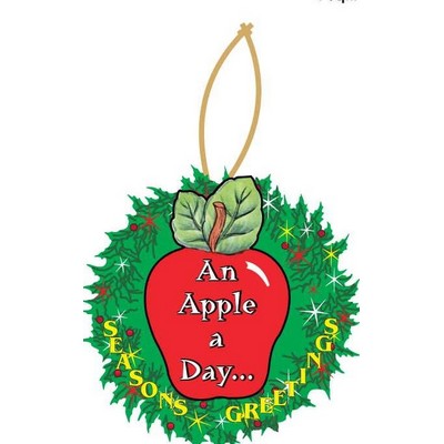 Apple w/ Daily Apple Slogan Wreath Ornament w/ Black Back (8 Square Inch)