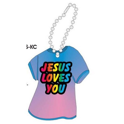 Jesus Loves You T Shirt Promotional Line Keychain w/ Black Back (4 Square Inch)