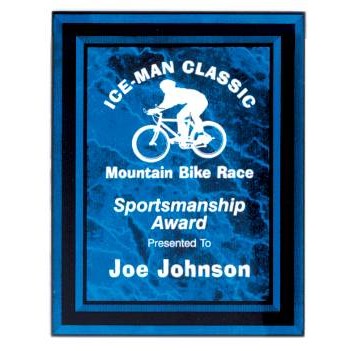 Acrylic Blue Marble Plaque w/ Black Border - 8"x10"