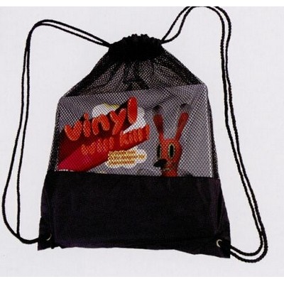 420D Nylon Mesh Drawstring Backpack w/ Solid Bottom