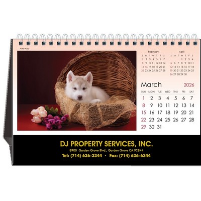 Puppy Love 2026 Desktop Calendar w/Foil Stamped Hardboard Easel