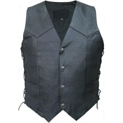 Men's Biker Style Split Cow Leather Vest w/Side Laces