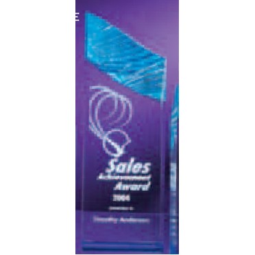 Carved Acrylic Tower Award w/Blue Highlights (8 3/4")