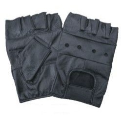 All Leather Fingerless Gloves w/Padded Palm Velcro Strap