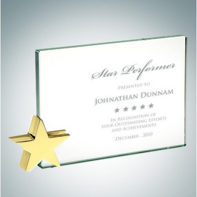 4" Achievement Jade Glass Award Plaque w/ Brass Star