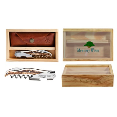 Laguiole Millesime® Genuine Stag Horn Corkscrew Set w/Box & Leather Pouch