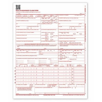 CMS-1500 Laser Sheet Insurance Claim Forms (1 Part)