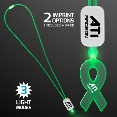 Neon Look Green Light Up Lanyard Necklace with Acrylic Ribbon Pendant - PRINTED