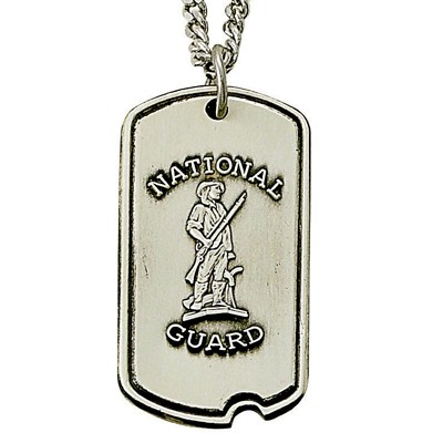 U.S. National Guard Sterling Silver Dog Tag w/24" Chain & Jewelry Box