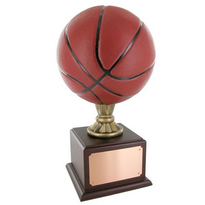 17" Painted Resin Basketball Trophy w/9 ½" Ball on Rosewood Base