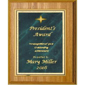 Oak Plaque 9" x 12" - Green/Gold - 7" x 10" Marble Mist Plate