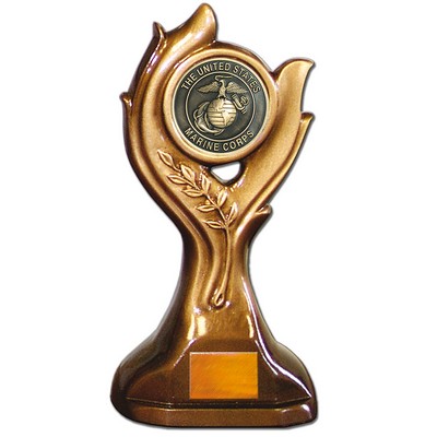 Stock Victory 9" Trophy with 2" US Marine Corp Coin and Engraving Plate