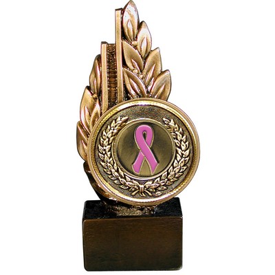 Stock Laurel 9" Trophy with 2" Pink Ribbon Coin and engraving plate