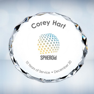 Color Imprinted Clear Gem Cut Circle Optical Crystal Paper Weight