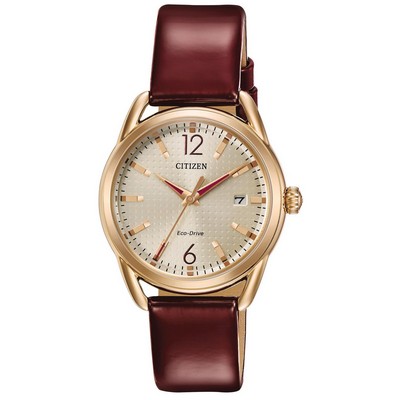 Citizen® Ladies' LTR Eco-Drive Rose Gold-Tone/Champagne & Burgundy Strap Watch