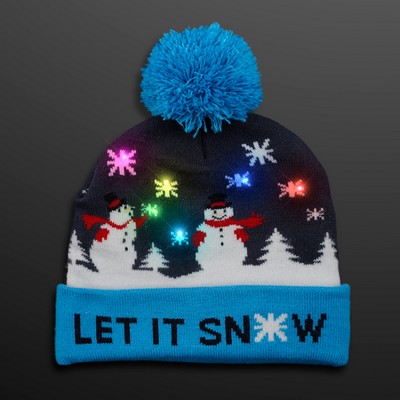 LED Winter Beanie, Blinky Snowman Hats - BLANK