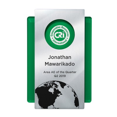 Layered Acrylic Plaque w/Green and Circle-Cutout Silver Plate (includes imprint in 2 locations)