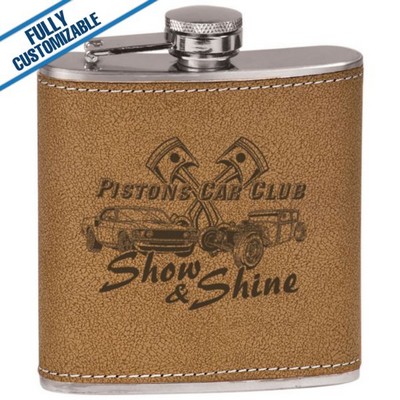 6 Oz. Brown Textured Leather Stainless Steel Flask