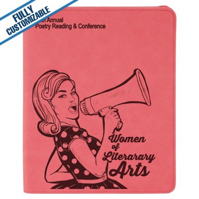 Pink Leatherette - 9.5X12" Zip Portfolio Folder With Notepad