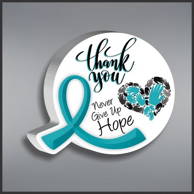 Teal Awareness Ribbon Round Paperweight in White Acrylic