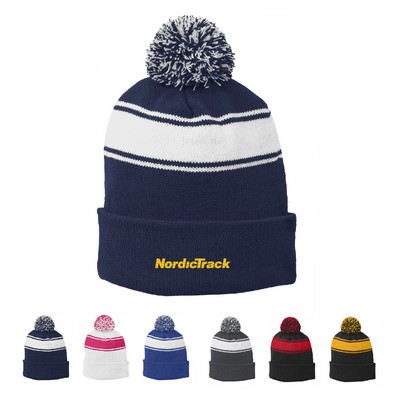 Sport-Tek® Stripe Pom Pom Beanie