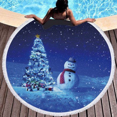 60" Holiday Edition Round Microfiber Beach & Picnic Towel with Tassel Fringe