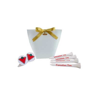 White Retro Mini Box w/ 15 Golf Tees + 2 Markers