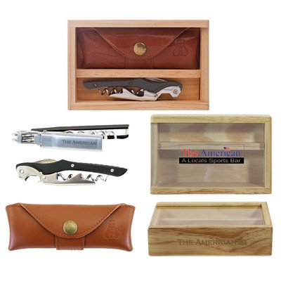 Castello™ Black Aluminum Corkscrew Set w/Box & Leather Pouch