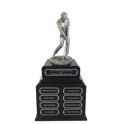 15 ½" Antique Silver Male Golf Perpetual Trophy w/8 Name Plates