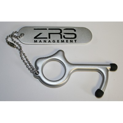 MySafeKey No Touch Door Opener keychain tool w/ personalized aluminum tag & 4" beaded ball chain