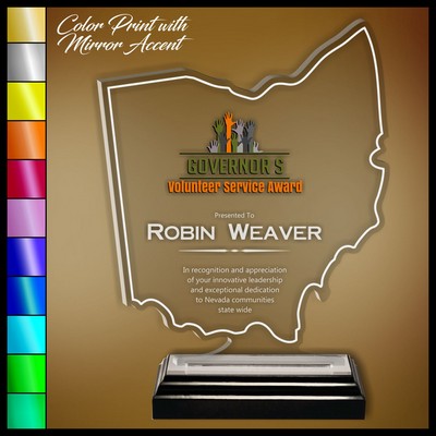 10" Ohio Clear Acrylic Award with Color Print and Mirror Accent