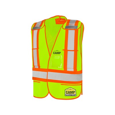 Lime Green Universal 5 Pt. Tear-Away Solid Traffic Vest, 4" Refl. Tape, 5 Pockets