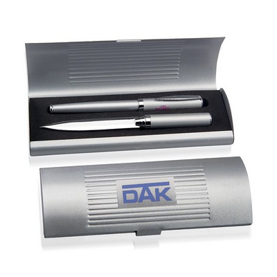 Metal Double Pen Set with Tudor Brass Letter Opener & Brass Rollerball Pen